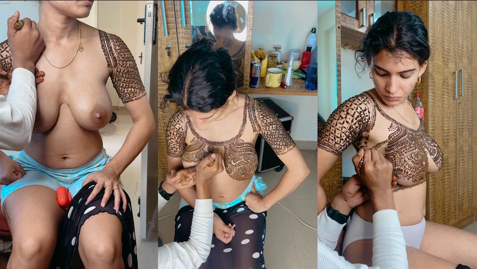 Resmi Nair Fully Nude Doing Henna on Her Tits and Pussy HD