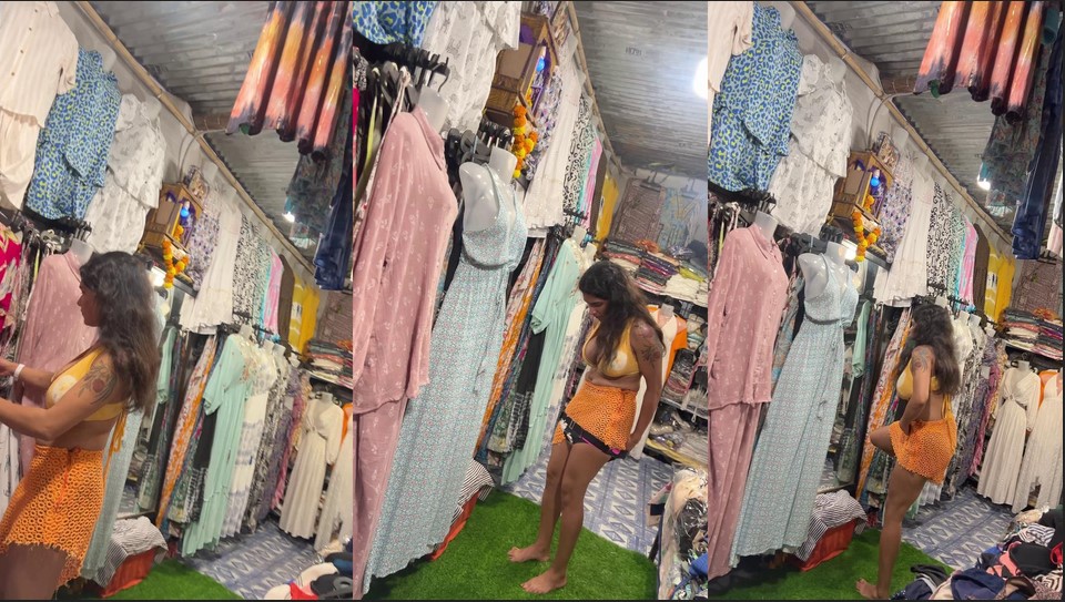 Resmi Nair Tries Panties Nude in Cloth Shop HD